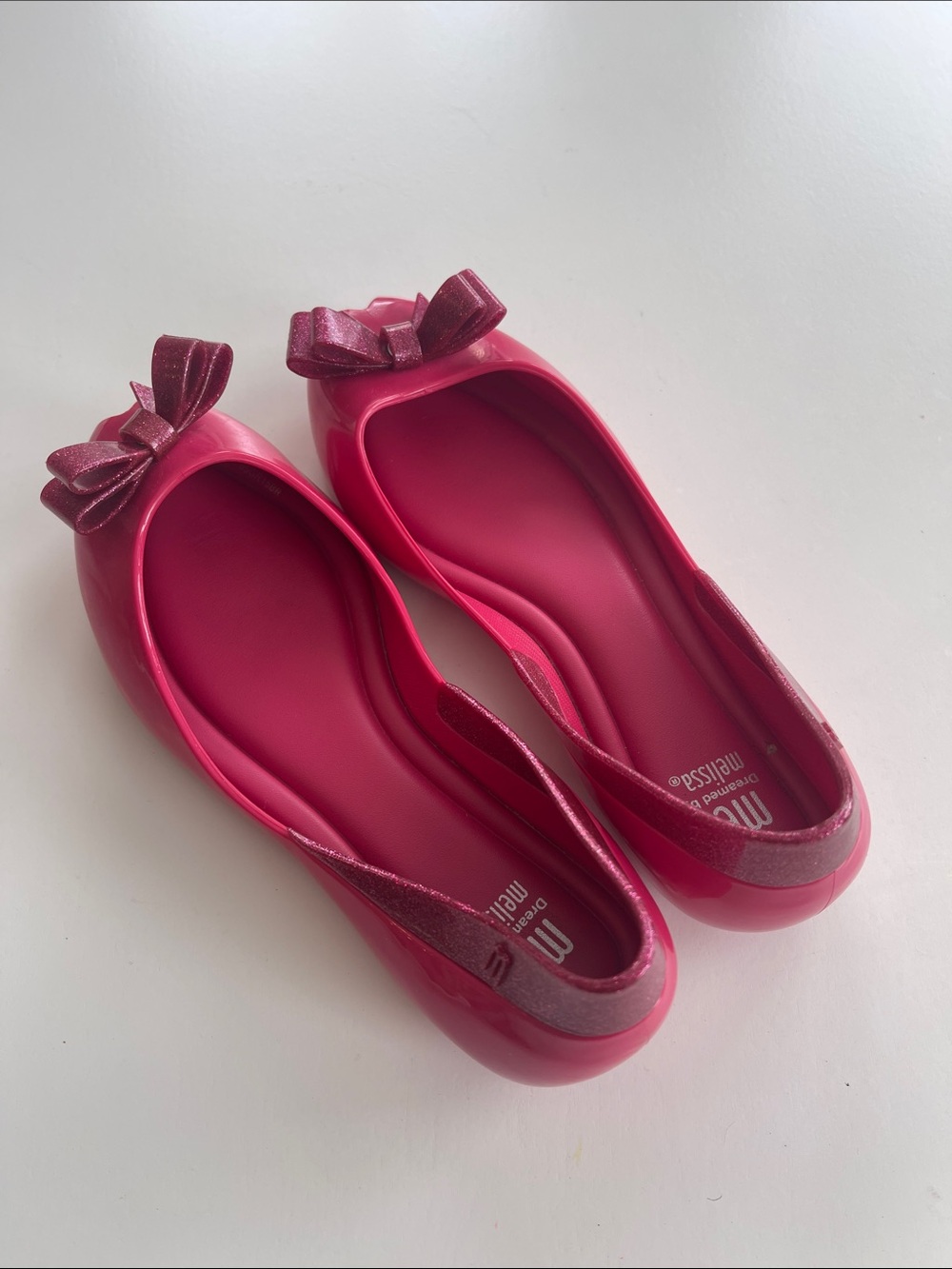 Melissa Girls Hot Pink Bow Jelly Flats